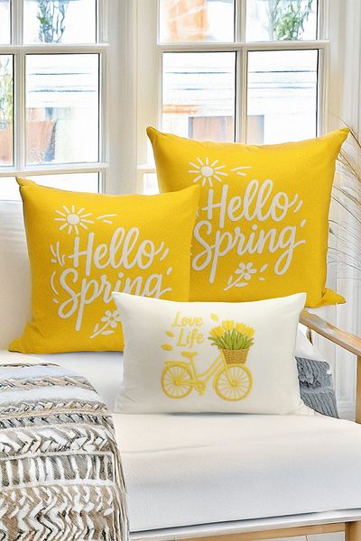 Bertille Home Set de 3 huse de pernă cu imprimare digitală pe două părți (aspect de broderie cu model de puncție)