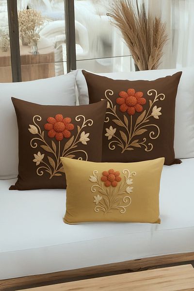 Bertille Home Set de 3 huse de pernă cu imprimare digitală pe două părți (aspect de broderie cu model de puncție)