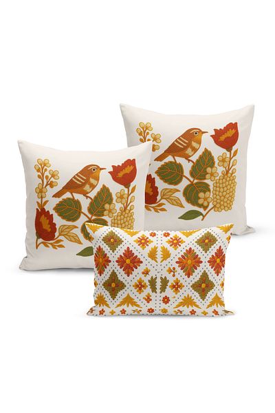Bertille Home Set de 3 huse de pernă cu imprimare digitală pe două părți (aspect de broderie cu model de puncție)