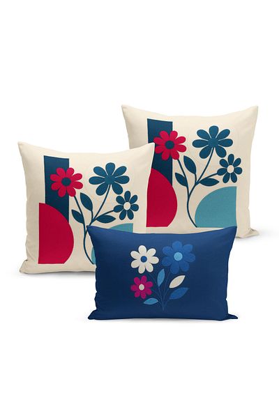 Bertille Home Set de 3 huse de pernă cu imprimare digitală pe două părți (aspect de broderie cu model de puncție)