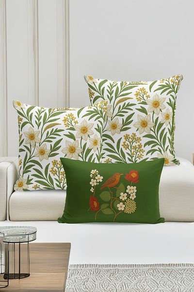 Bertille Home Set de 3 huse de pernă cu imprimare digitală pe două părți (aspect de broderie cu model de puncție)