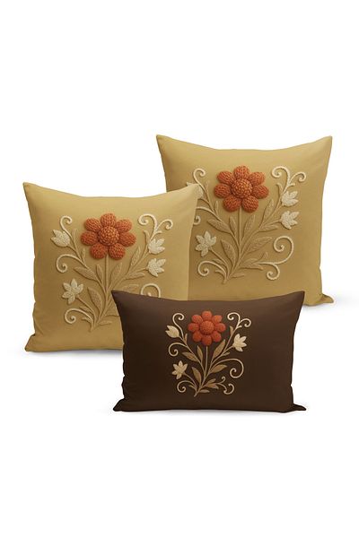 Bertille Home Set de 3 huse de pernă cu imprimare digitală pe două părți (aspect de broderie cu model de puncție)