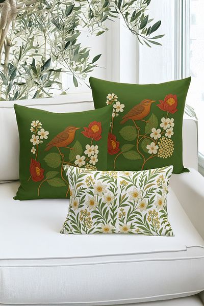 Bertille Home Set de 3 huse de pernă cu imprimare digitală pe două părți (aspect de broderie cu model de puncție)