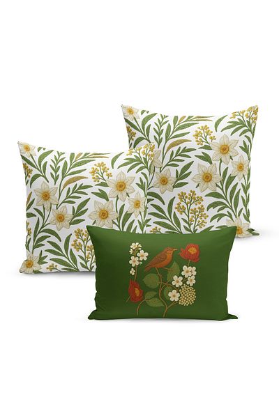 Bertille Home Set de 3 huse de pernă cu imprimare digitală pe două părți (aspect de broderie cu model de puncție)