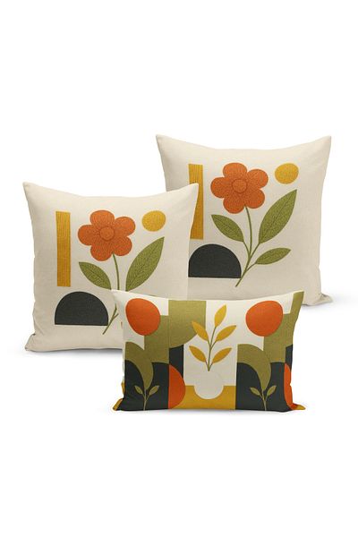 Bertille Home Set de 3 huse de pernă cu imprimare digitală pe două părți (aspect de broderie cu model de puncție)
