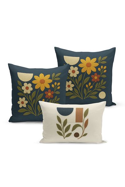 Bertille Home Set de 3 huse de pernă cu imprimare digitală pe două părți (aspect de broderie cu model de puncție)