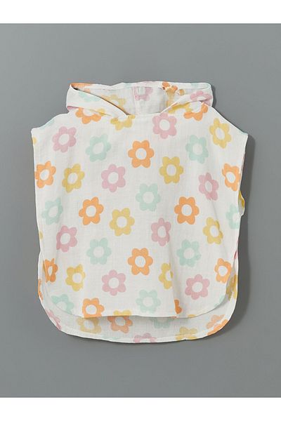 LC Waikiki Ecru Floral Printed 100% Cotton Baby Girl Beach Towel