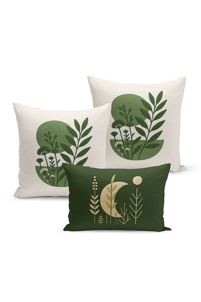 Bertille Home Set de 3 huse de pernă cu imprimare digitală pe două părți (aspect de broderie cu model de puncție)