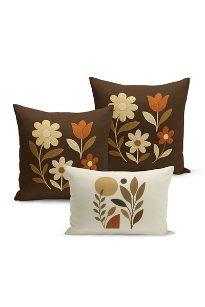 Bertille Home Set de 3 huse de pernă cu imprimare digitală pe două părți (aspect de broderie cu model de puncție)