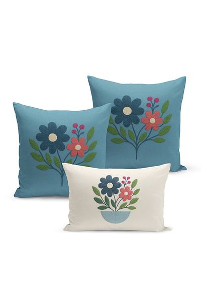 Bertille Home Set de 3 huse de pernă cu imprimare digitală pe două părți (aspect de broderie cu model de puncție)