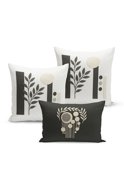 Bertille Home Set de 3 huse de pernă cu imprimare digitală pe două părți (aspect de broderie cu model de puncție)