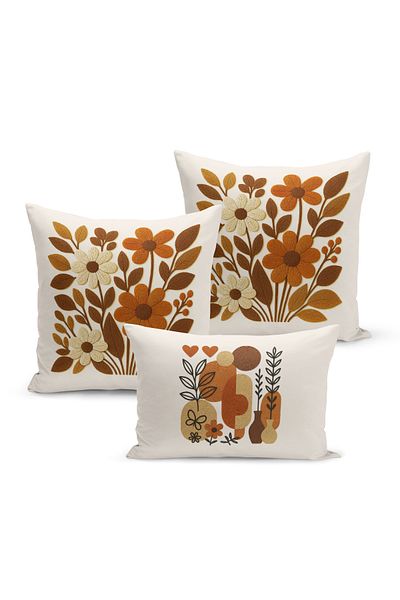 Bertille Home Set de 3 huse de pernă cu imprimare digitală pe două părți (aspect de broderie cu model de puncție)
