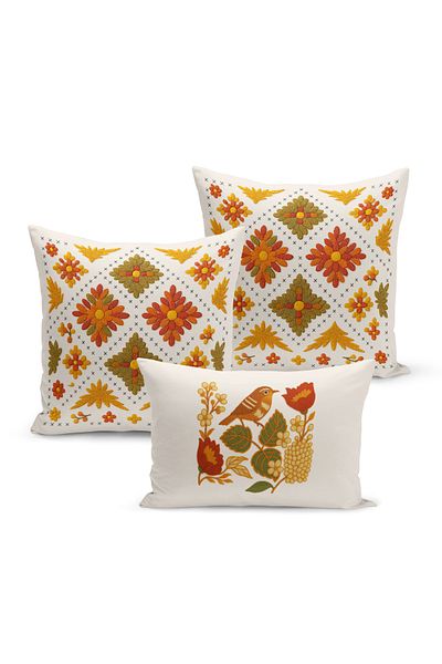 Bertille Home Set de 3 huse de pernă cu imprimare digitală pe două părți (aspect de broderie cu model de puncție)