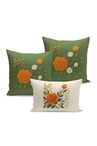 Bertille Home Set de 3 huse de pernă cu imprimare digitală pe două părți (aspect de broderie cu model de puncție)
