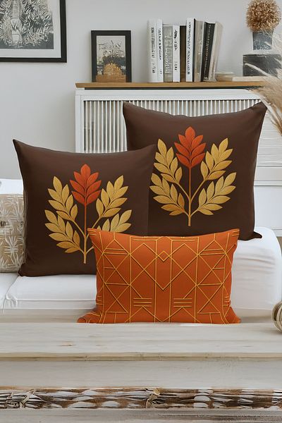 Bertille Home Set de 3 huse de pernă cu imprimare digitală pe două părți (aspect de broderie cu model de puncție)