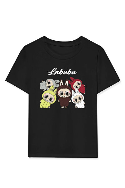 Vacrol Tricou cu imprimeu pentru copii Labubu pentru fete - negru