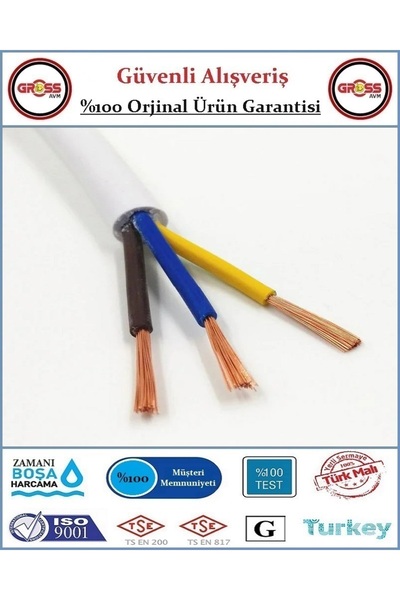 GrossAVM 3x1.5 TTR Elektrik Kablosu - Uzatma Ara Kablo - 2 Metre