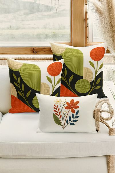 Bertille Home Set de 3 huse de pernă cu imprimare digitală pe două părți (aspect de broderie cu model de puncție)