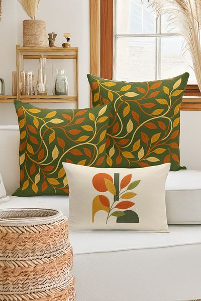 Bertille Home Set de 3 huse de pernă cu imprimare digitală pe două părți (aspect de broderie cu model de puncție)