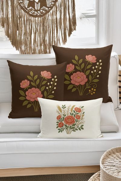 Bertille Home Set de 3 huse de pernă cu imprimare digitală pe două părți (aspect de broderie cu model de puncție)