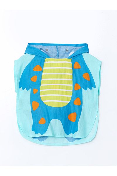 LC Waikiki 100% Cotton Uv Protection Baby Boy Beach Towel with Turquoise Dinosaur Figure