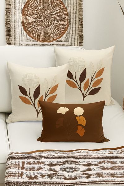 Bertille Home Set de 3 huse de pernă cu imprimare digitală pe două părți (aspect de broderie cu model de puncție)