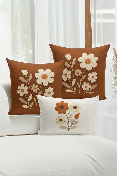 Bertille Home Set de 3 huse de pernă cu imprimare digitală pe două părți (aspect de broderie cu model de puncție)