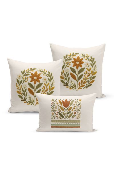 Bertille Home Set de 3 huse de pernă cu imprimare digitală pe două părți (aspect de broderie cu model de puncție)
