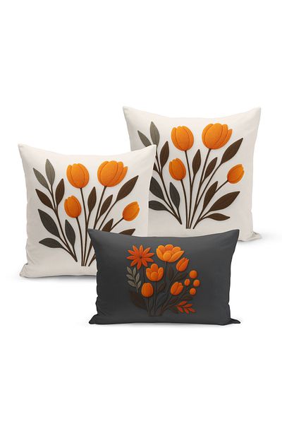 Bertille Home Set de 3 huse de pernă cu imprimare digitală pe două părți (aspect de broderie cu model de puncție)