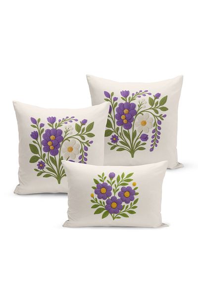 Bertille Home Set de 3 huse de pernă cu imprimare digitală pe două părți (aspect de broderie cu model de puncție)