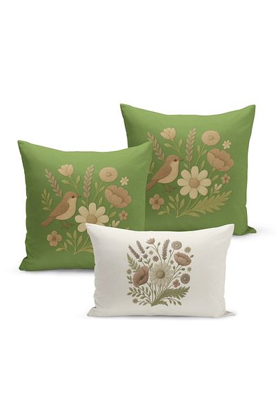Bertille Home Set de 3 huse de pernă cu imprimare digitală pe două părți (aspect de broderie cu model de puncție)