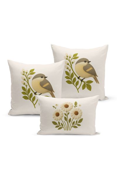 Bertille Home Set de 3 huse de pernă cu imprimare digitală pe două părți (aspect de broderie cu model de puncție)
