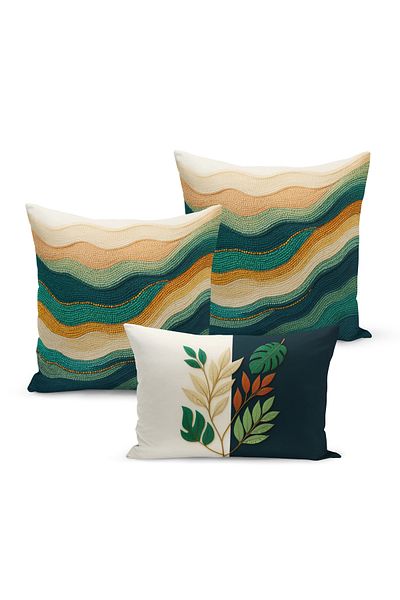 Bertille Home Set de 3 huse de pernă cu imprimare digitală pe două părți (aspect de broderie cu model de puncție)