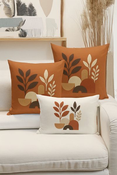 Bertille Home Set de 3 huse de pernă cu imprimare digitală pe două părți (aspect de broderie cu model de puncție)