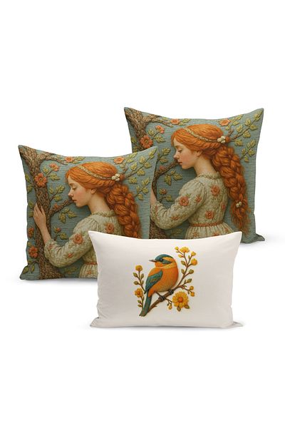 Bertille Home Set de 3 huse de pernă cu imprimare digitală pe două părți (aspect de broderie cu model de puncție)