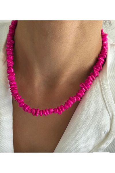 AychaAksesuar Fuchsia Pink Beaded Short Necklace
