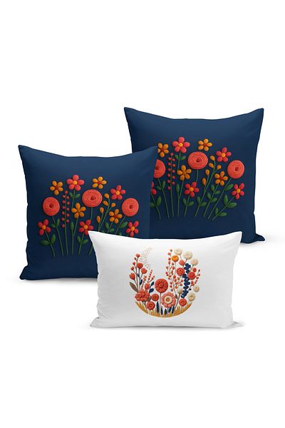 Bertille Home Set de 3 huse de pernă cu imprimare digitală pe două părți (aspect de broderie cu model de puncție)