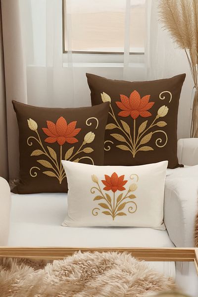 Bertille Home Set de 3 huse de pernă cu imprimare digitală pe două părți (aspect de broderie cu model de puncție)