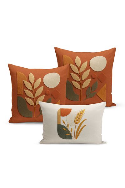 Bertille Home Set de 3 huse de pernă cu imprimare digitală pe două părți (aspect de broderie cu model de puncție)