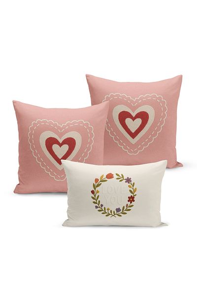 Bertille Home Set de 3 huse de pernă cu imprimare digitală pe două părți (aspect de broderie cu model de puncție)