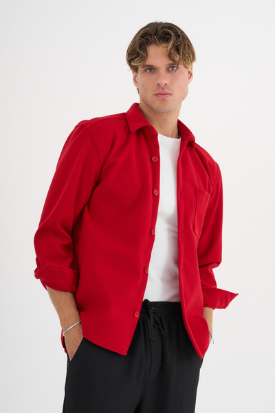 Redline Ανδρικό πουκάμισο με κανονική εφαρμογή χειμερινό φούξια