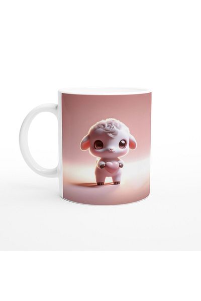 Luluyen Cute Lamb Themed Printed Mug Cup Holding a Heart