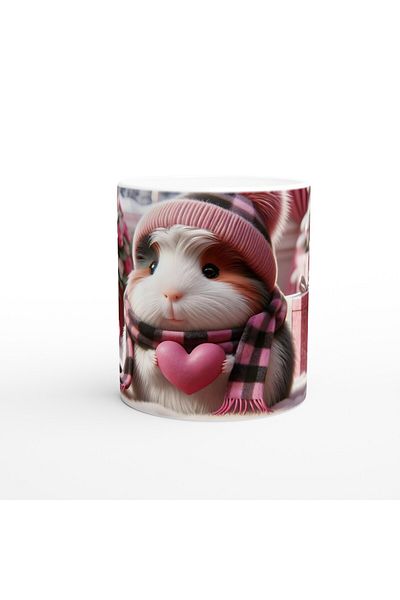 Luluyen Guinea Pig Themed Printed Mug with Pink Heart Hat