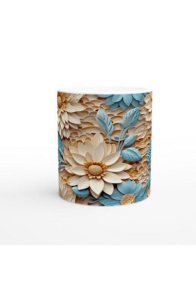 Luluyen Orange and Blue Embossed Mug with Flowers