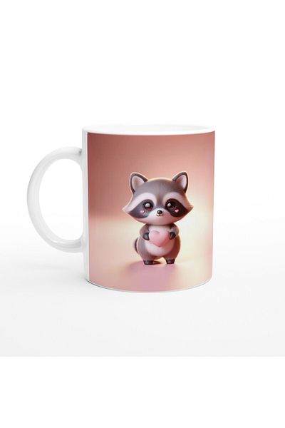 Luluyen Cute Raccoon Themed Printed Mug with Heart and Cheeks