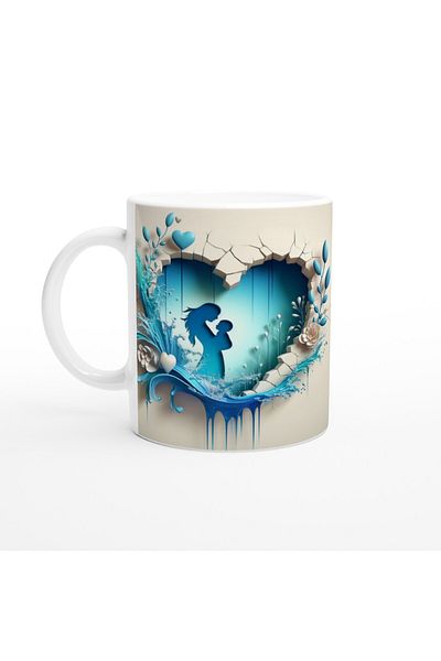 Luluyen Turquoise Heart Inside Mother and Baby Silhouette Designed Mug