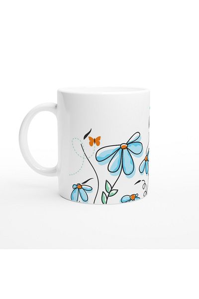 Luluyen Flying Butterflies and Blue Flowers Mug