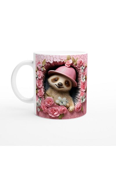 Luluyen Pink Hat Sloth Floral Printed Mug
