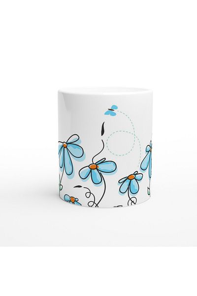 Luluyen Flying Butterflies and Blue Flowers Mug
