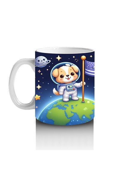 Luluyen Flag of the World Spiky Astronaut Dog Patterned Mug Cup That Makes Children Love Milk